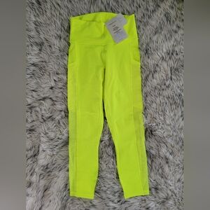 NWT Fabletics On-the-go Neon Yellow Capri Leggings With Mesh XS 4